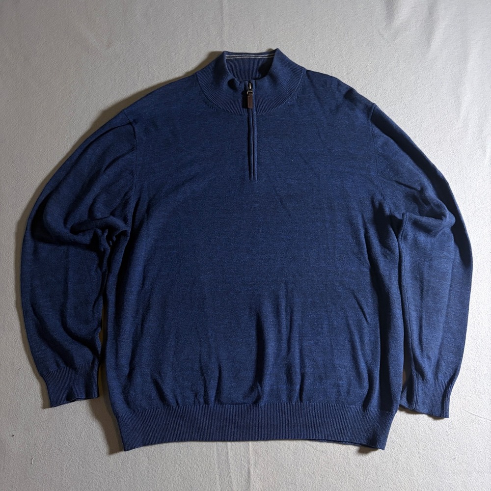 Roundtree & Yorke Mens Large Blue Quarter Zip Pullover Sweater Mock Neck Knit